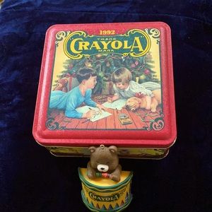 1992 Crayola Crayon Tin & Teddy Crayola Ornament
